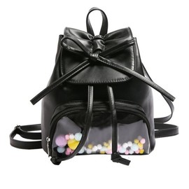 TQUXNGA Kleiner Rucksack für Damen und Mädchen, mit niedlicher Schleife, transparenter Tasche, PU-Handtasche, Schwarz