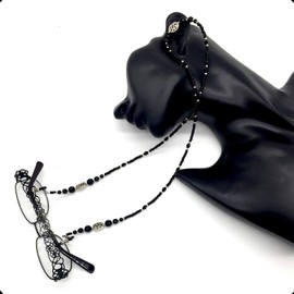 ALBATROSART -HANDMADE Eyeglass Chains Elegant Eyewear Retainer Beaded Eyeglass Strap Holder Natural Stone Beaded Eyewear Retainer (BLACK AGATE Stone Beaded Design)