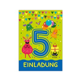 5th Birthday Invitations for Children's 5th Birthday Party Boys Girls Monster Pack of 12
