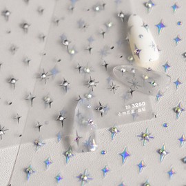 Star Nail Art Stickers Decals 5D Embossed Self-Adhesive Nail Stickers with Rhinestones Designs Bling Laser Stars Nail Design Acrylic Nail Art Supplies for Women Girls Manicure DIY Nail Decorations
