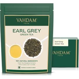 VAHDAM, Earl Grey Citrus Green Tea Loose Leaf (50+ Cups, 3.5 oz) Loose Leaf Earl Grey Green Tea With Pure Bergamot Oil | High Elevation Grown | Vacuum Sealed for Freshness