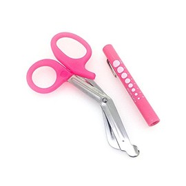 Pink - Set of 2 pcs Pink EMT First Responder 7.5" Shears + Pink Pen Light - =