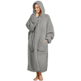 ililmmoe Plush Hoodie Blanket for Women and Men, Super Warm and Cosy Large Wearable Blanket Hoodies Homewear, Thick Loose Plush Coats, gray