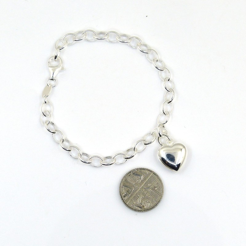 Sterling Silver Puff Heart Bracelet