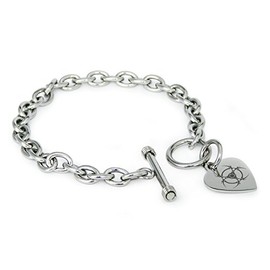 Tioneer Stainless Steel Tribal Barbed Wire Biohazard Symbols Heart Charm, Bracelet Only