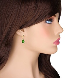 MYA art Premium Women's Golden Hoop Earrings Hanging Earrings with Zirconia Stone Drop Pendant Gold Plated Yellow Gold Green MYAGOOHR-34, Stainless Steel, Cubic Zirconia