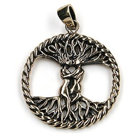 Tree of Life Mythologie Bronze Pendant Necklace Jewellery, incl black cotton sting, Pendant total length: 4cm