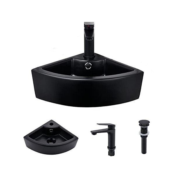 Small Corner Wall Mount Bathroom Sink and Faucet Combo with