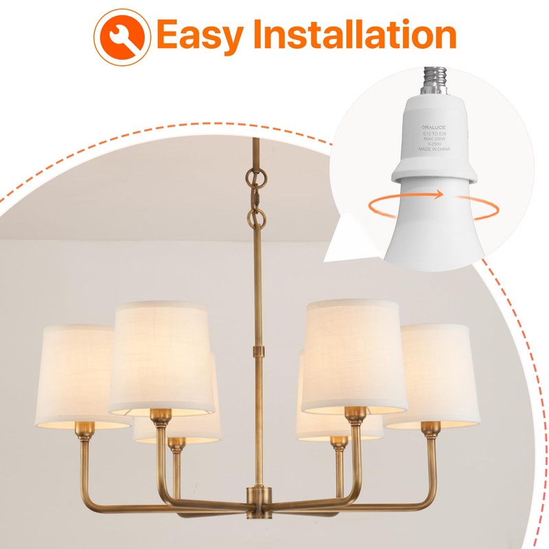 ORALUCE E12 to E26 Adapter, Candelabra to Medium/Standard Base, Light