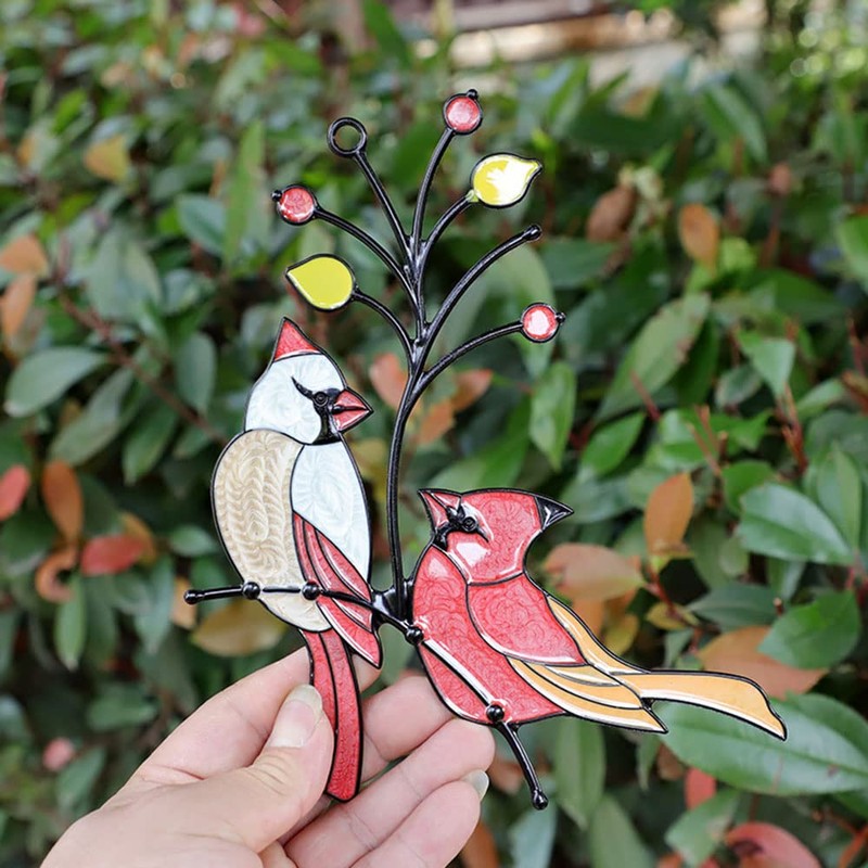 Finyoffiy Red Birds Red Glass Decorative Bird Wall Decoration Metal