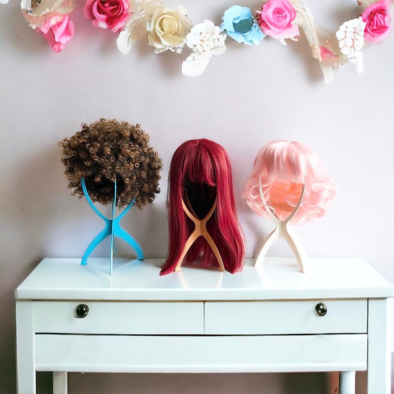 nevermindyrhead 2 Pack wig stand 6 Colors. Portable and collapsible,