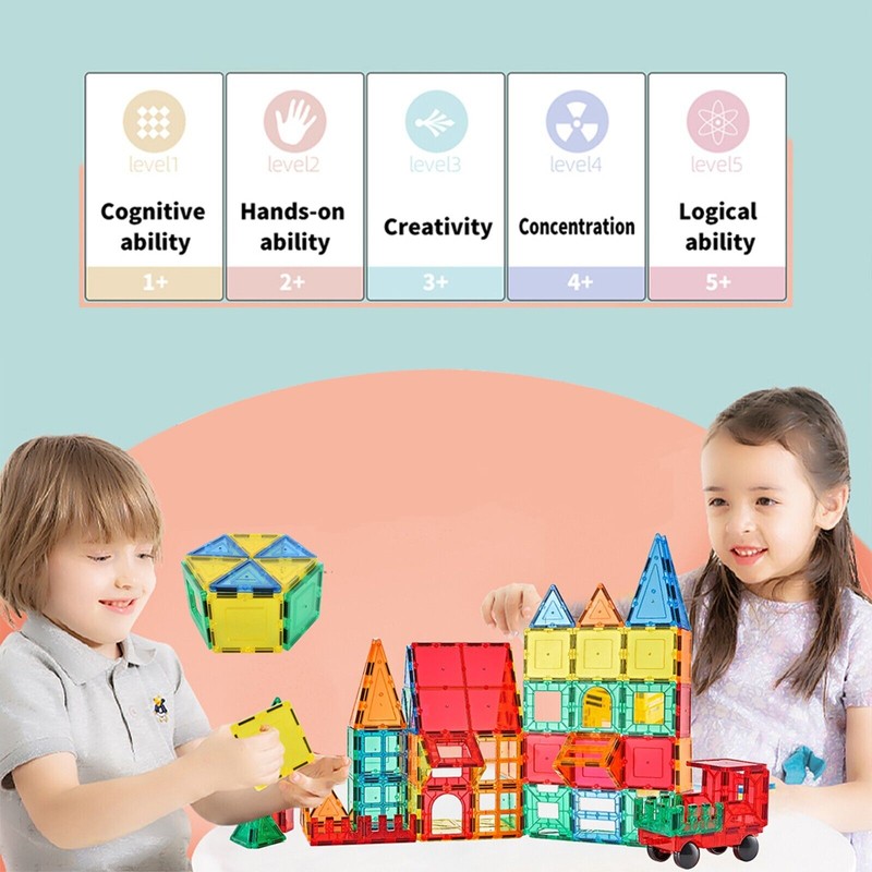 ZUMMY Kids Magnetic Building Blocks Tile Set (60 Piece)