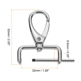QUARKZMAN Pack of 2 Carabiner Hooks 32 mm (1-1/4 Inch) D Ring Removable Carabiner Key Ring Metal Carabiner Claws Clasp Hook with Swivel Key Ring Crafts Silver