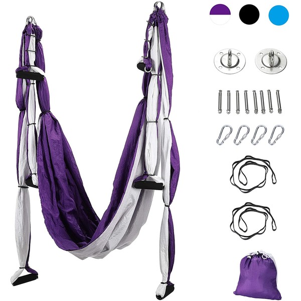 CO-Z Aerial Yoga Swing Set Sling, Strong Anti-Gravity, Yoga Hammock Kit, Trapeze Equipment, Inversion Tool, Exercises, Include Ceiling Mounting Kit and 2 Extensions Straps for Home or Gym Hanging