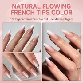 False Nails Tips Set - 360 Pieces French False Nails for Sticking - Artificial Nails Short Square Nail Art Manicure Fake Nails for Women and Women (Gradient Baby Nude Almond)