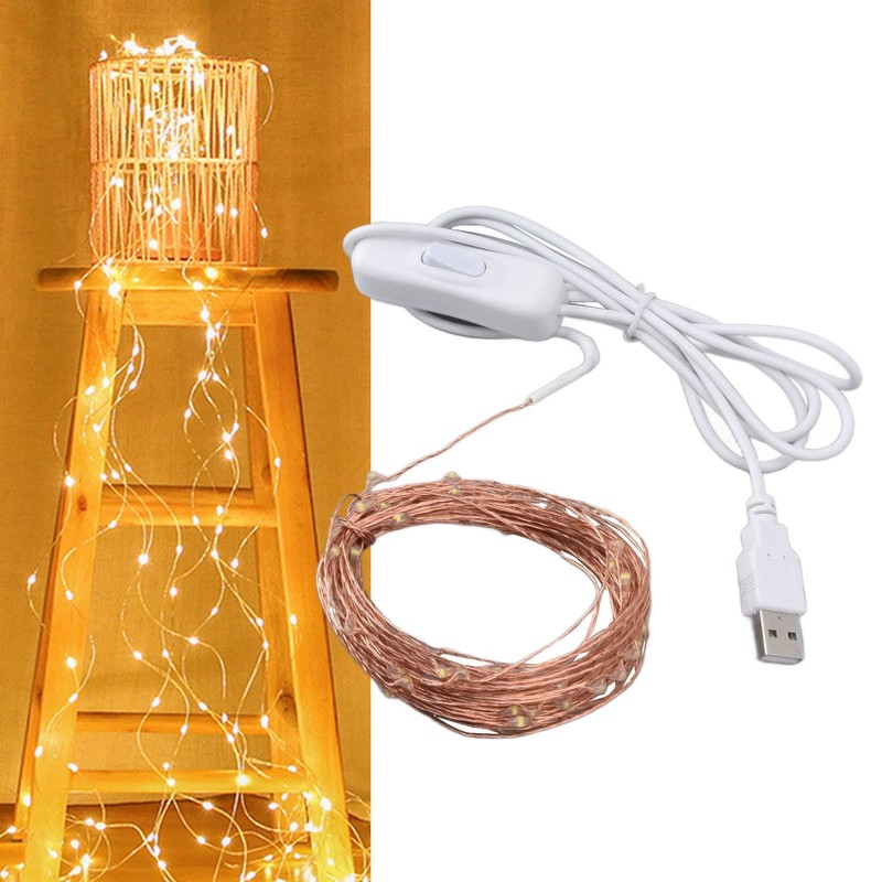USB Copper Wire String Lights, 100 LEDs 10m/32.8ft DIY Safe
