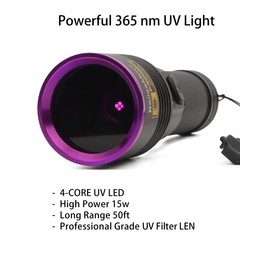 BellaaMm 365nm UV Flashlight Rechargeable Blacklight Flashlights Powerful 4-CORE 365 nm UV Light Black Light Flashlight for Scorpion, Pet Urine Detection, Rocks and Minerals, Resin Curing