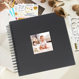 Artmag 10 x 10 Inch DIY Scrapbook Album with Window Hardcover Kraft Blank Paper Scrap Book with 40 Sheets Photo Album for Guest Book, Family Wedding Anniversary (Black)