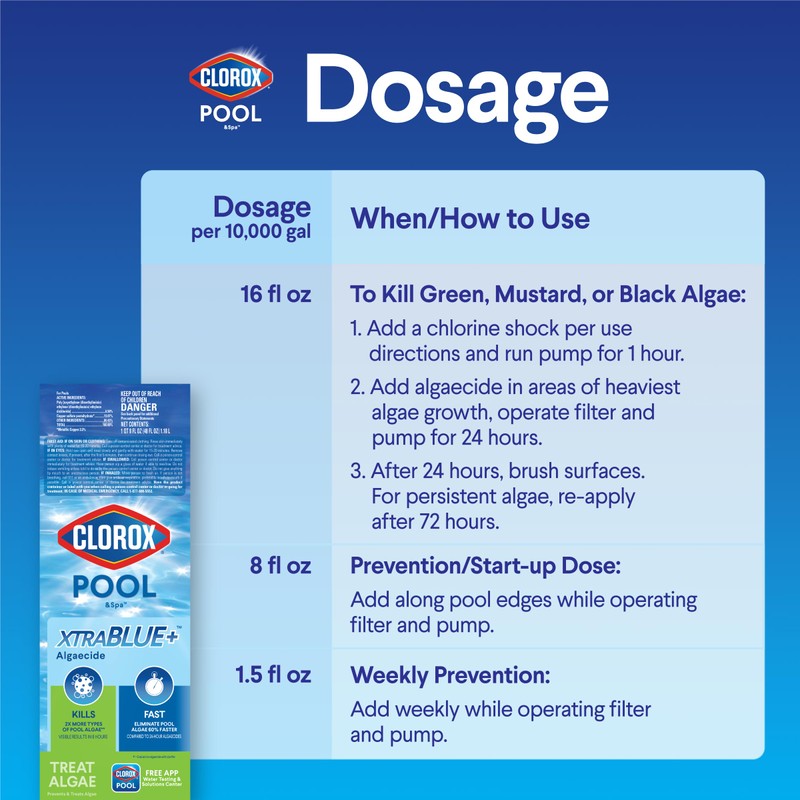 Clorox® Pool&Spa™ XTRABLUE® Plus Swimming Pool Algaecide, All-in-One Algae Killer,