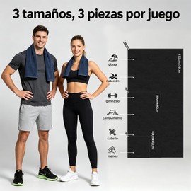 Toallas de Microfibra 3 Pack –Súper Absorbentes, Secado Rápido, Ligeras y Portátiles para Viaje, Playa, Natación, Yoga, Gimnasio, Camping – Incluye Bolsa (Negro, 3 Pack-152x76 + 80x40 + 40x40)