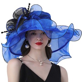 Gorros de organza para mujer con visera de organza, para mujer, con diseño de flores, para mujer, Azul 4, M