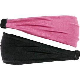 Hipsy Adjustable & Stretchy Crushed Xflex Wide Headbands for Women Girls & Teens (Crushed Black & Pink 2pk)