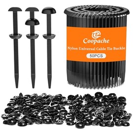 Coopache Nylon Universal Cable Tie Buckle for Car Heavy Duty, Upgraded Automotive Zipper Clips, Fender Zip Ties Fasteners, Top Movable Dome (Black 50 PCS)