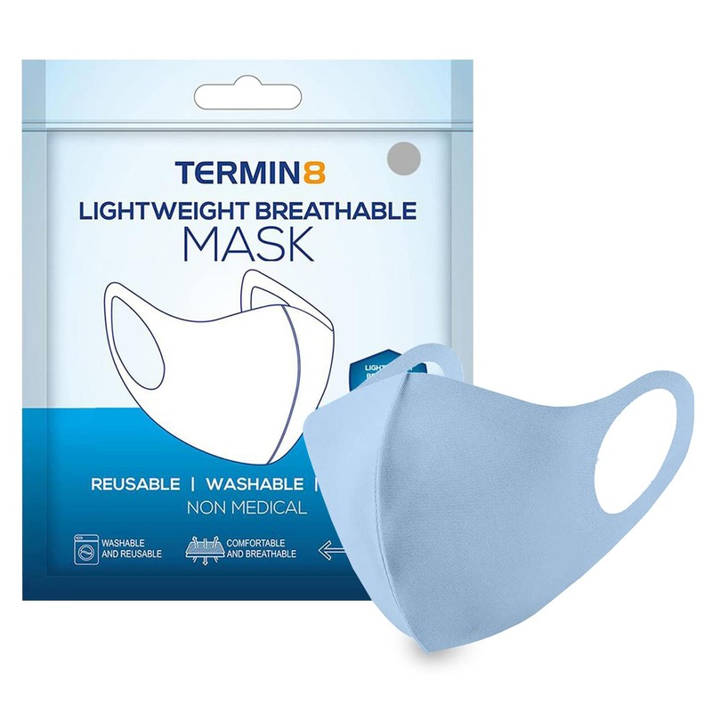 Termin8 Lightweight Breathable Reusable Face Mask for Adults, Machine Washable
