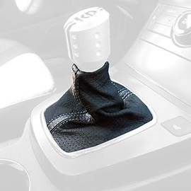 RedlineGoods Shift Boot - Automatic Compatible with Hyundai Genesis Coupe 2008-12. Tailor Made - not Universal. Genuine top-Grade Italian Black Suede (Alcantara) with Silver Thread