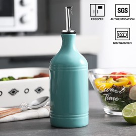 Sweejar Ceramic Olive Oil Dispenser Bottle, Opaque Oil Cruet Protects Oil to Reduce Oxidation, Suitable for Storage Oil, Vinegar, Coffee Syrups & Other Liquids, Pack of 1, 15.5 Fl Oz (Turquoise)