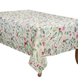 SARO LIFESTYLE Sara B Collection Christmas Foliage and Candy Canes Tablecloth, 50"x70", Multi