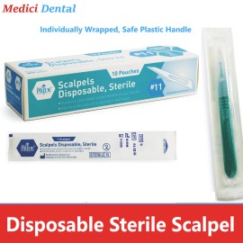 MedPride 10 PK DISPOSABLE SCALPELS #11-SINGLE USE - DISSECTING, SURGICAL, DERMAPLANING