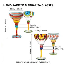 DAYUMKOU Margarita Glasses Set of 4, Hand Painted Mexican 9 oz Glass Cups