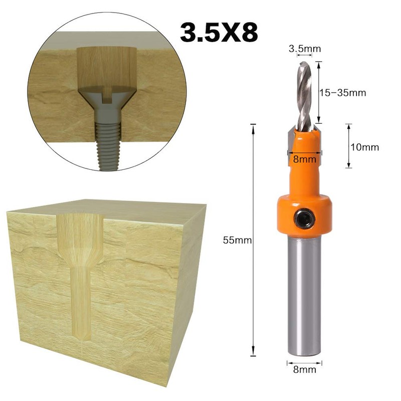 Heyu-Lotus 5 Pcs HSS Countersink Drill Bit Set, Woodworking Chamfer