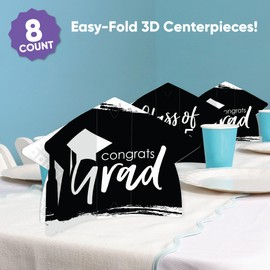 Big Dot of Happiness 8 Count Black and White Graduation 3D Centerpiece Table Decorations, Freestanding Class of 2025 Grad Party Centerpieces