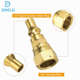 DRELD LP 1/4" RV Propane Adapter Quick Connect Fitting, 1/4" Quick Connect Plug x 3/8" Female Flare for Connecting LP Gas Appliance - LP 1/4'' Disconnect Plug Fit for Gas BBQ Grill Heater Fire Pit