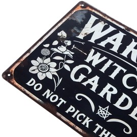 ERLOOD Warning Witch's Garden Do Not Pick The Flowers Metal Tin Sign Vintage Wall Decoration Home Garden Kitchen Art Sign 8 x 12