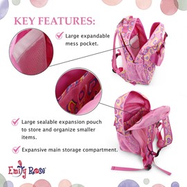 Emily Rose 18" Doll Travel Carrier Case | 16” Elementary Kindergarten Bookbag & Full School Supplies Set with Carry Pouch for Baby Dolls | Little Girls Back Pack for Travel and Sleepovers