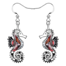 NEWEI Cute Enamel Whale Octopus Jellyfish Shark Earrings Dangle Beach Jewelry for Women Girls Sea Animals Gifts (Green Seahorse)