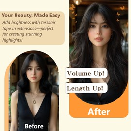 tesshair Clip in Hair Extensions Real Human Hair Remy Single Clip Double Weft 6 Pcs Seamless Highlight Straight Human Hair Clip in Extensions for Women #04 Medium Brown - 16 Inch