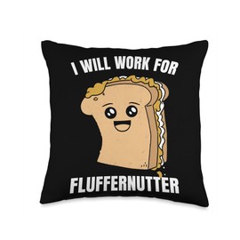 Funny Creamy Fluffernutter Peanut Butter Marshmallow Fluff Throw Pillow