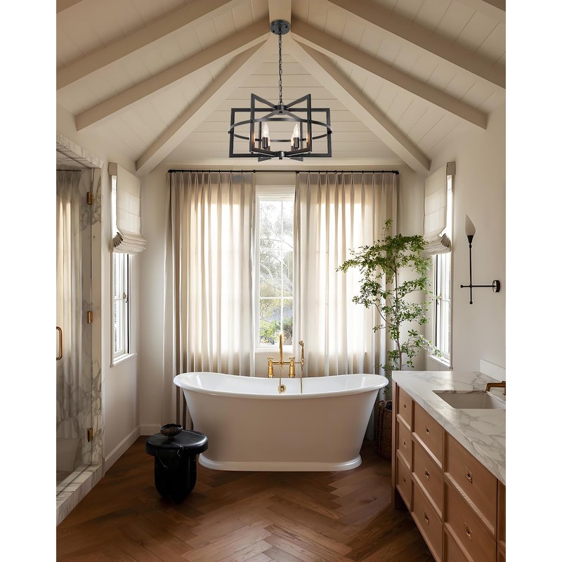 JHLBYL Modern Farmhouse Black Chandelier: 6-Light Upgrade Industrical Light Fixture