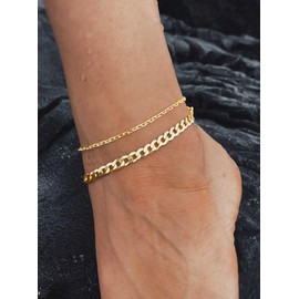 DEARMAY Gold Cuban Link Chain Ankle Bracelets for Women 14K Real Gold Plated Layered Dainty Anklets Waterproof Jewelry Non Tarnish Anklets Set Pack Summer Beach Gift for Women Teen