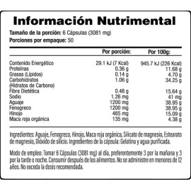 Aguaje, Fenogreco, Hinojo y Maca Roja Orgánica | 300 Cápsulas | Salud&Vida