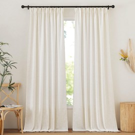 NICETOWN Semi Sheer Linen Curtains for Bedroom 120 inches Long, Rod Pocket Back Tab Privacy Vertical Window Curtains & Drapes with Light Through for Living Room, Linen, W52 x L120, 2 Pieces