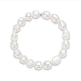 YAMI Cultured Freshwater Natural Baroque Pearl Stretch Bracelet 7.2 Inch, Wedding Jewelry, Birthday Gifts for Women, 8-9.5 mm/Natural White