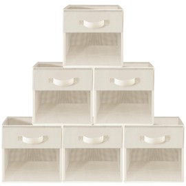 STORAGEIDEAS Storage Cubes, 11 Inch Cube Storage Bins With Clear Window, 6 Pack, Foldable Cubes With Handles, Closet Storage Organizer Bins, Cubby Clothing Storage Baskets for Shelves, Beige