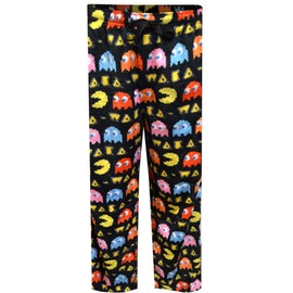 MJC Mens Pacman Waka Waka Chasing Ghosts Black Plush Lounge Pants (Large)
