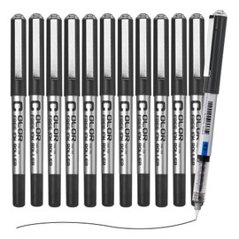 EYEYE Black Rollerball Pens 0.5mm Needle Tip, 12 Pack Extra Fine Point Roller Ball Pen Quick Dry, Liquid Ink Pens Fine Point Smooth Writing Pen for Journaling, Note Taking, Office, School Supplies