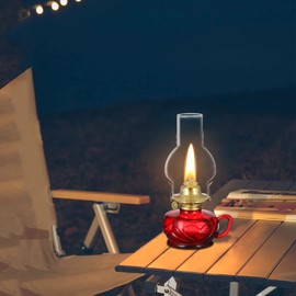 DNRVK Vintage Red Kerosene Lamp with Handle Large Color Glass Oil Lamps for Indoor Use Decorative Indoor Oil Lamp Hurricane Lamp Lantern for Tabletop Decor Emergency Lighting